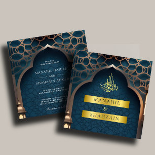 Nile Blue Islamic 3D Arch Elegant Muslim Wedding Invitation