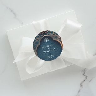 Nile Blue Islamic 3D Arch Elegant Wedding Favour Classic Round Sticker