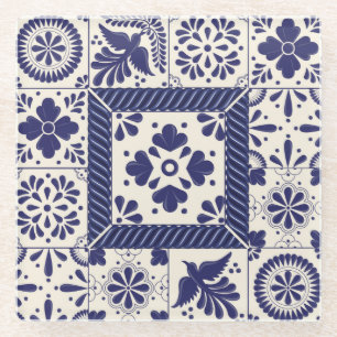 Nile Blue Mexican Traditional Birds Talavera Glass Coaster