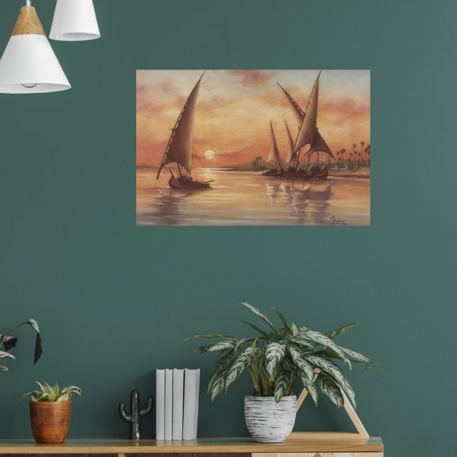 Nile River Sunset Feluccas Art Poster (Living Room 1)