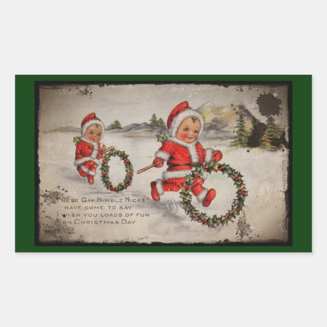 Nimbly Nicks with Holly Wreaths Rectangular Sticker (Front)