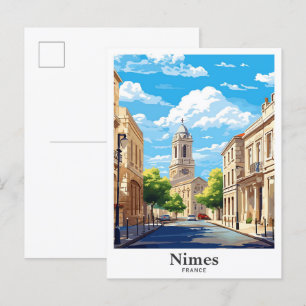 Nimes France Art Vintage Travel Illustration Postcard