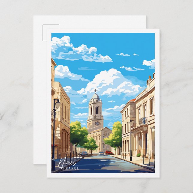 Nimes France vintage travel illustration Postcard (Front/Back)