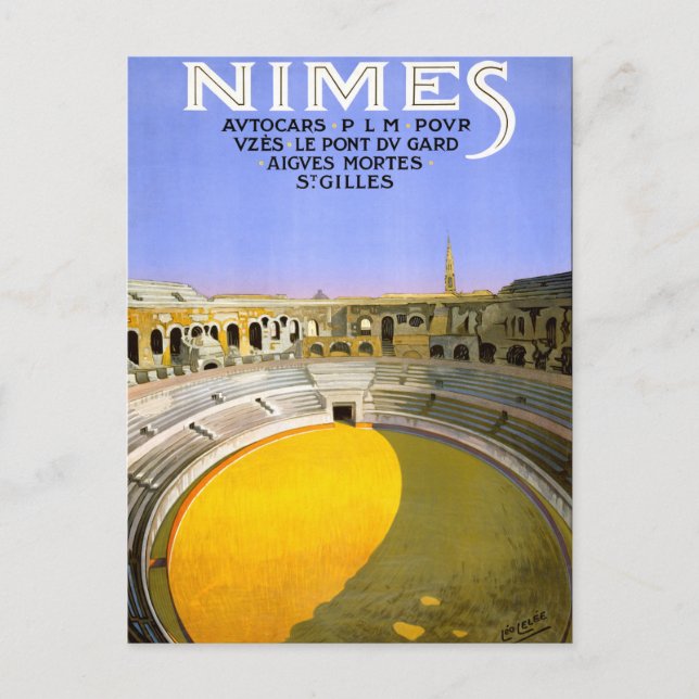 Nimes France Vintage Travel Poster Restored Postcard (Front)