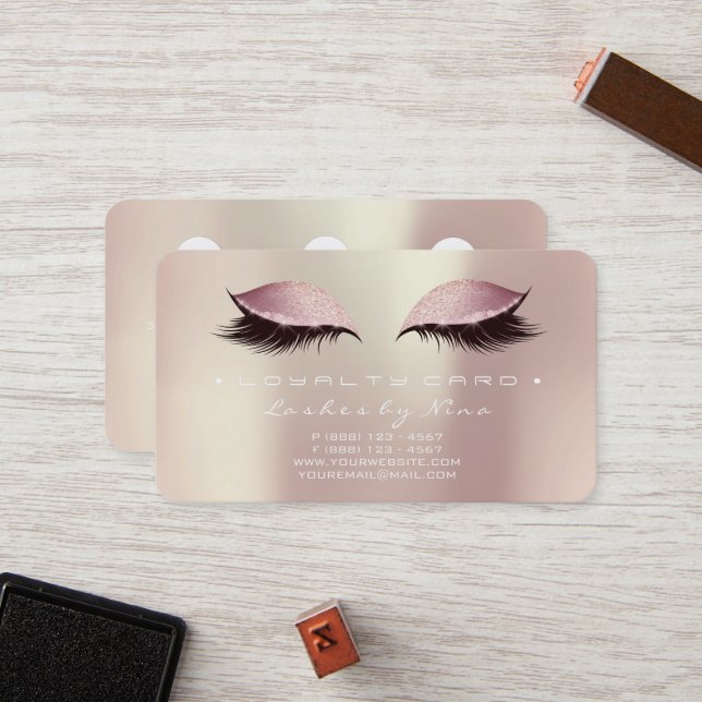 Nina 2 Loyalty Card 6 Beauty Lashes Rose Pink Gold (Front/Back In Situ)