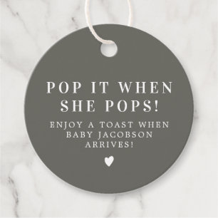 NINA Modern Boho Sage Green Pop It Baby Shower Favour Tags