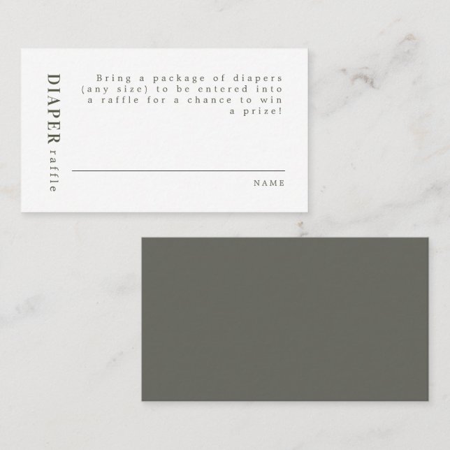 NINA Modern Minimal Sage Green Diaper Raffle Place Card (Front/Back)
