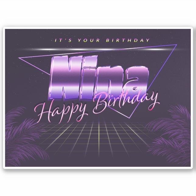 Nina Name First name lila retro Sticker Birthday (Front)