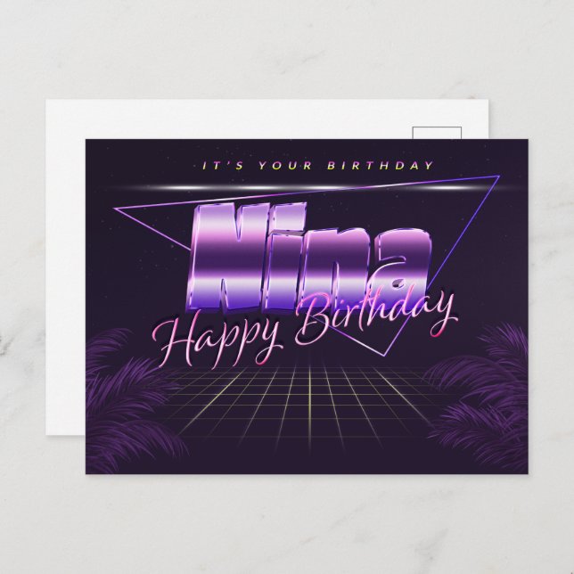 Nina Name First name purple postcard birthday (Front/Back)