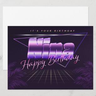 Nina Name Vorname lila retro Karte Geburtstag Card