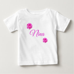 Nina, Name With Pink Roses, Baby T-Shirt
