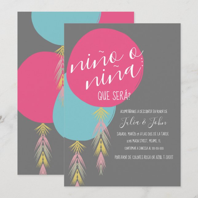 Nina o Nino Gender Reveal Tassel  Balloon  Invitation (Front/Back)