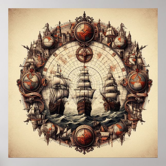 Nina - Pinta - Santa Maria - Christopher Columbus Poster (Front)