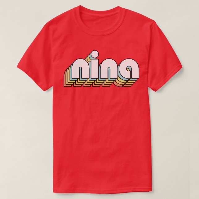 Nina Retro Rainbow Typography Faded Style T-Shirt (Design Front)