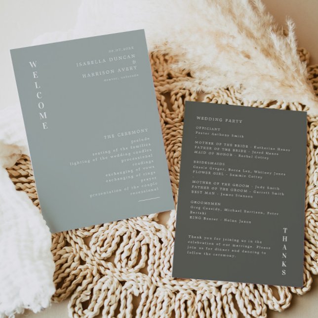 NINA Sage Green Minimal Bohemian Wedding Program (Creator Uploaded)