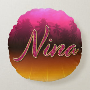 Nina Vorname Name golden pink Kissen Round Cushion