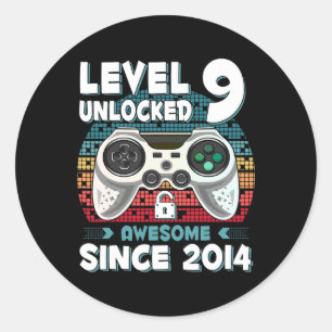 Nine 9yr Bday Son Boy Funny Gamer 9th 9 Year Old B Classic Round Sticker