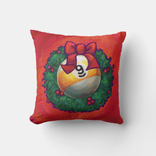 Nine Ball in Christmas Wreath on Red Cushion
