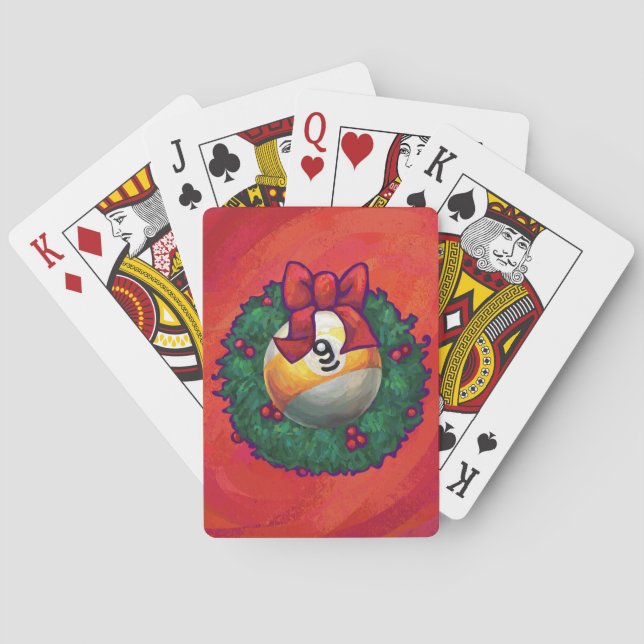 Nine Ball in Christmas Wreath on Red Playing Cards (Back)