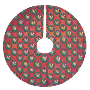 Nine Ball in Christmas Wreath Pattern on Red Brushed Polyester Tree Skirt