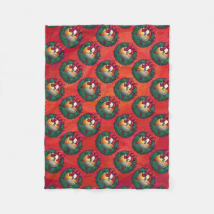 Nine Ball in Christmas Wreath Pattern on Red Fleece Blanket