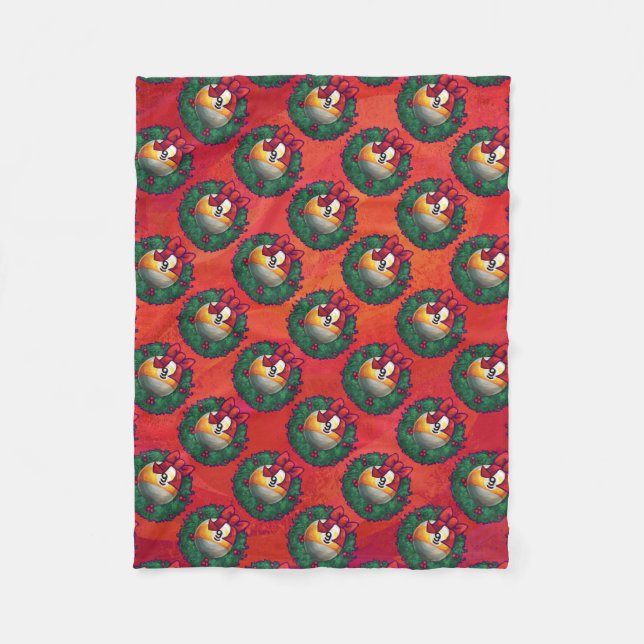 Nine Ball in Christmas Wreath Pattern on Red Fleece Blanket (Front)