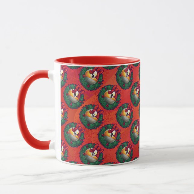 Nine Ball in Christmas Wreath Pattern on Red Mug (Left)