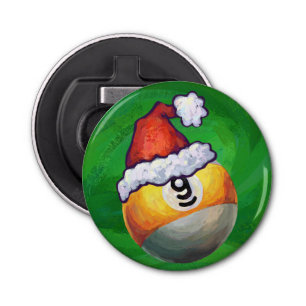 Nine Ball in Santa Hat on Green Bottle Opener