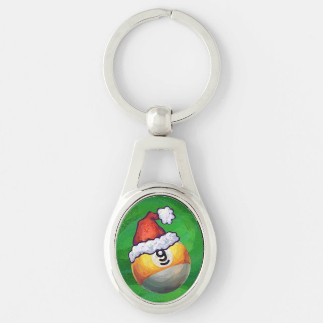 Nine Ball in Santa Hat on Green Key Ring (Front)