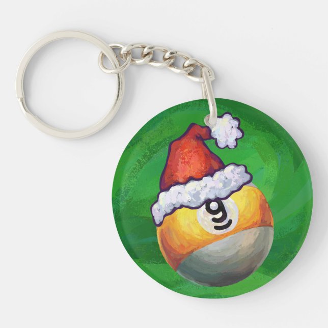 Nine Ball in Santa Hat on Green Key Ring (Front)