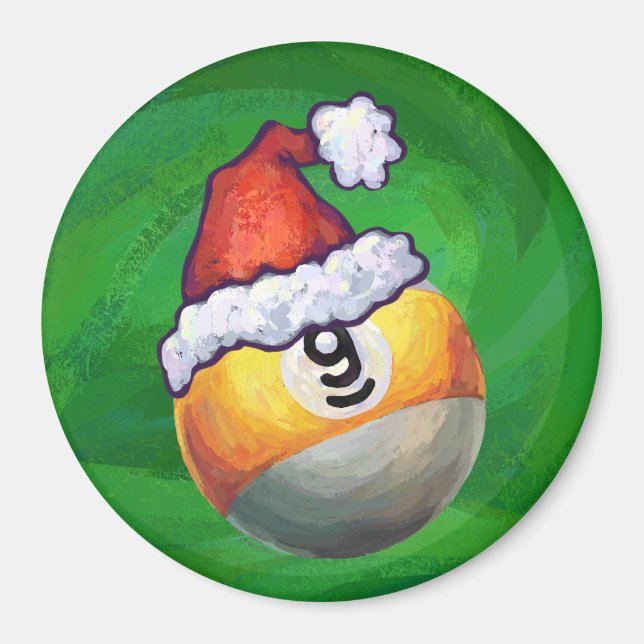 Nine Ball in Santa Hat on Green Magnet (Front)