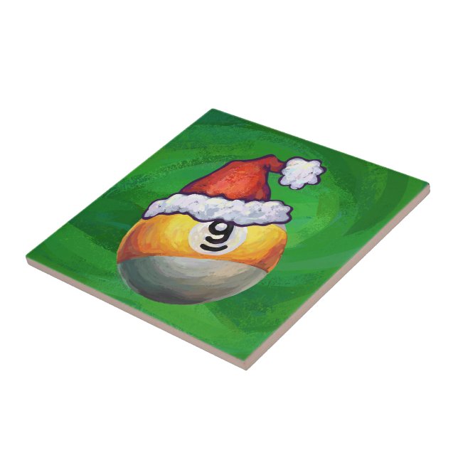 Nine Ball in Santa Hat on Green Tile (Side)