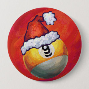 Nine Ball in Santa Hat on Red 10 Cm Round Badge