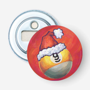 Nine Ball in Santa Hat on Red Bottle Opener
