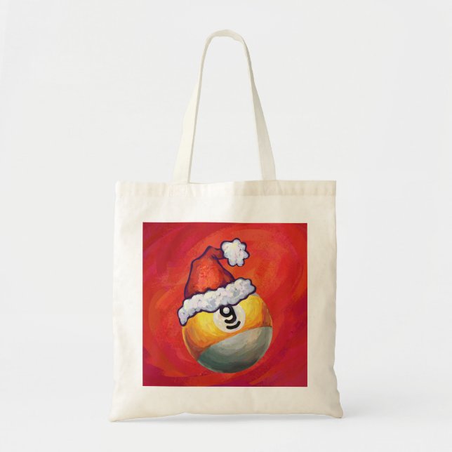 Nine Ball in Santa Hat on Red Tote Bag (Front)