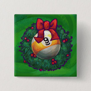Nine Ball in Wreath on Green 15 Cm Square Badge