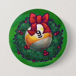 Nine Ball in Wreath on Green 7.5 Cm Round Badge