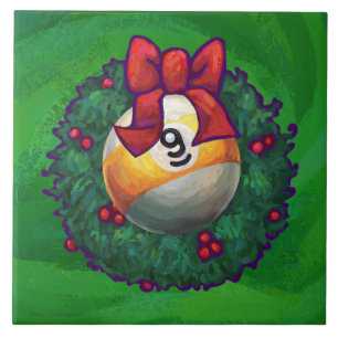 Nine Ball in Wreath on Green Ceramic Tile
