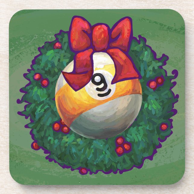 Nine Ball in Wreath on Green Coaster (Front)