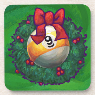 Nine Ball in Wreath on Green Coaster