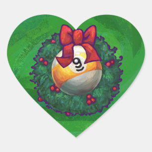 Nine Ball in Wreath on Green Heart Sticker