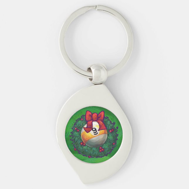 Nine Ball in Wreath on Green Key Ring (Front)