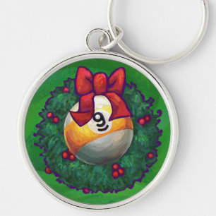 Nine Ball in Wreath on Green Key Ring