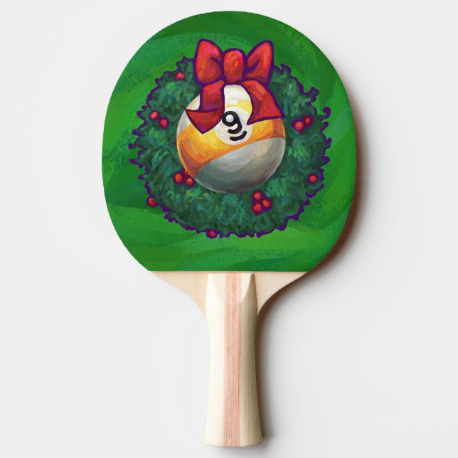 Nine Ball in Wreath on Green Ping Pong Paddle (Back)