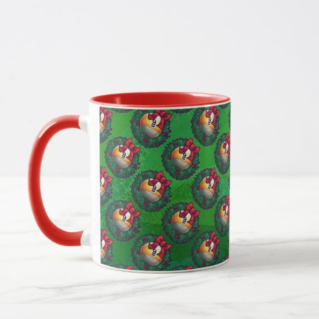 Nine Ball in Wreath Pattern on Green Mug (Left)