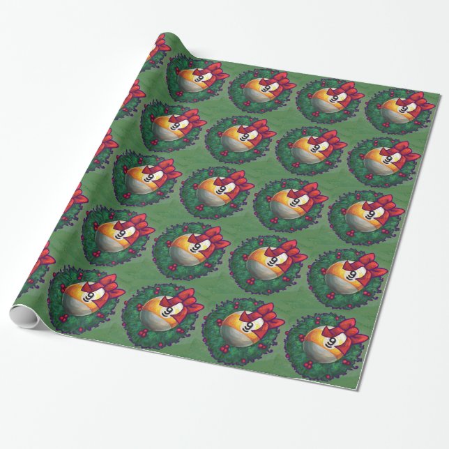 Nine Ball in Wreath Pattern on Green Wrapping Paper (Unrolled)