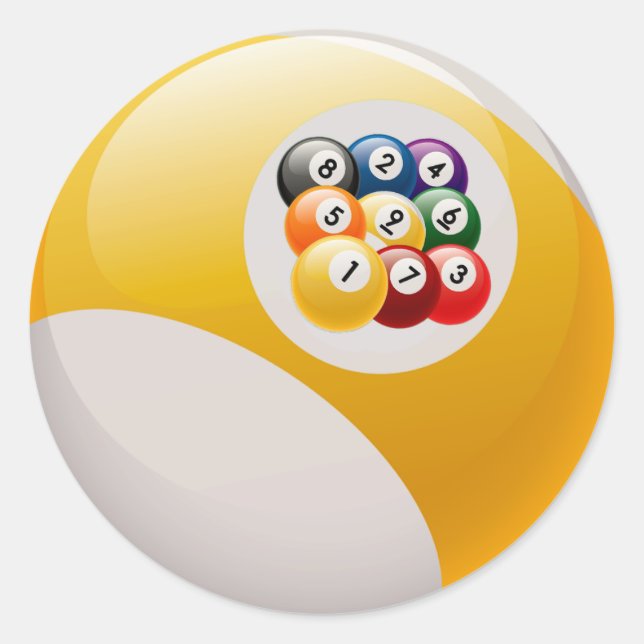NINE BALL RACK BILLIARDS BALL CLASSIC ROUND STICKER (Front)