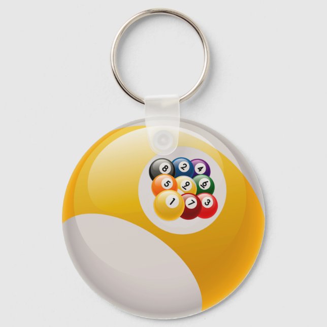 NINE BALL RACK BILLIARDS BALL KEY RING (Front)