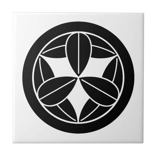 Nine bamboo leaves in circle ceramic tile (Front)