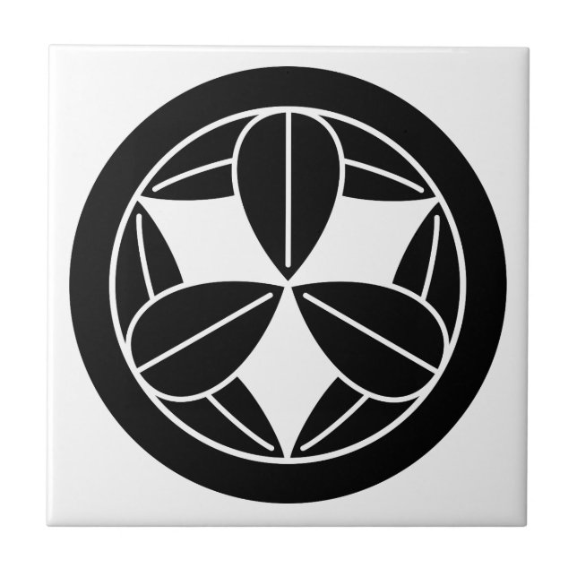 Nine bamboo leaves in circle ceramic tile (Front)